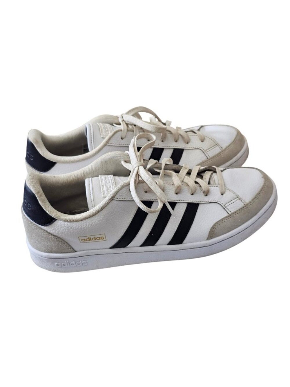 Adidas White Black Stripe Leather Sneakers Men’s Size 13 Classic Lace Up Shoes - Picture 1 of 10